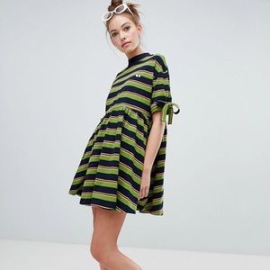 Lazy oaf bow sleeve striped dress